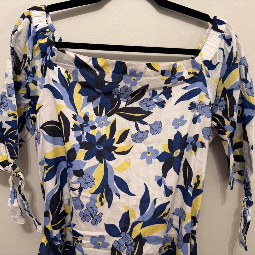 Draper James Women’s White Floral Off-Shoulder Dress with Blue & Yellow Print